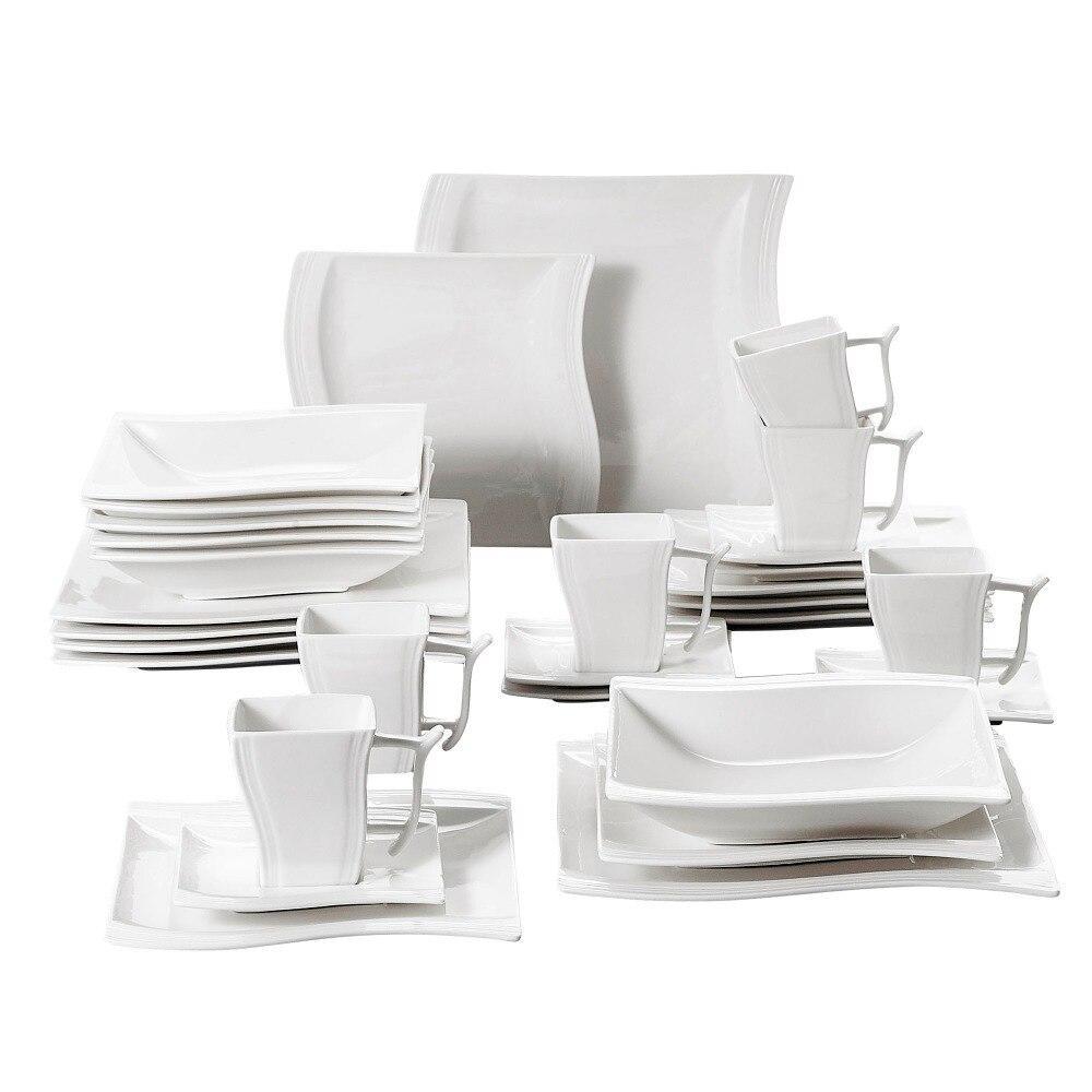MALACASA Elisa 30-Piece White Porcelain Dinnerware Set (Service