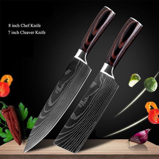 Knife Set Sharp Stainless Steel Professional Chef Cutlery Kitchen Knives  Cleaver