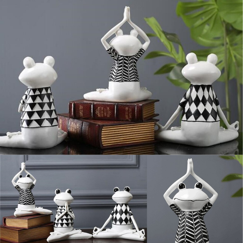 HomeQuill™ Modern B&W Yoga Frog Figurines - Nordic Side - 