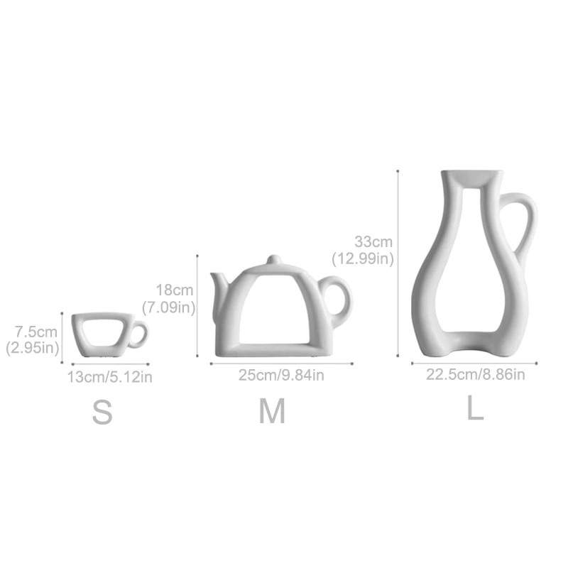 HomeQuill™ Minimalist White Ceramic Teapot Vase - Nordic Side - 