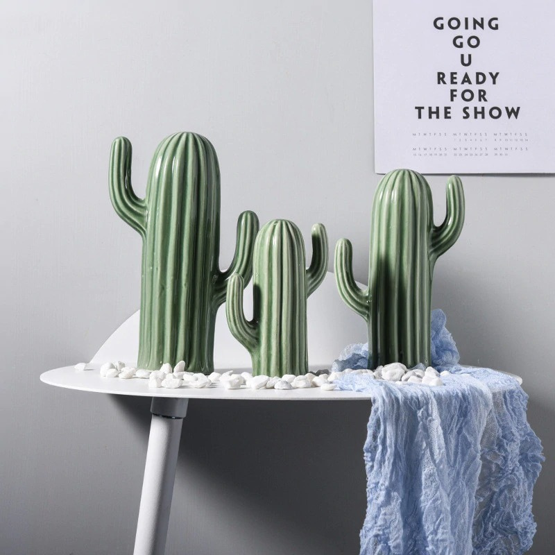 HomeQuill™ Ceramic Cactus Figurines - Nordic Side - 