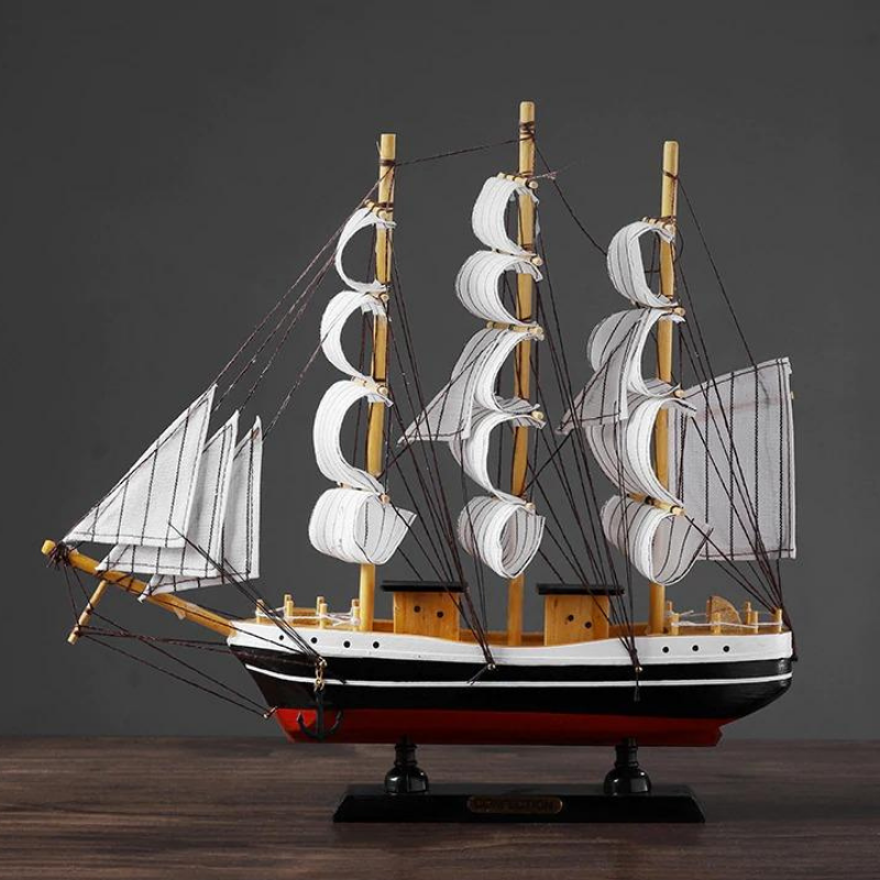 HomeQuill™ Mediterranean Style Wooden Sailboat Model - Nordic Side - 