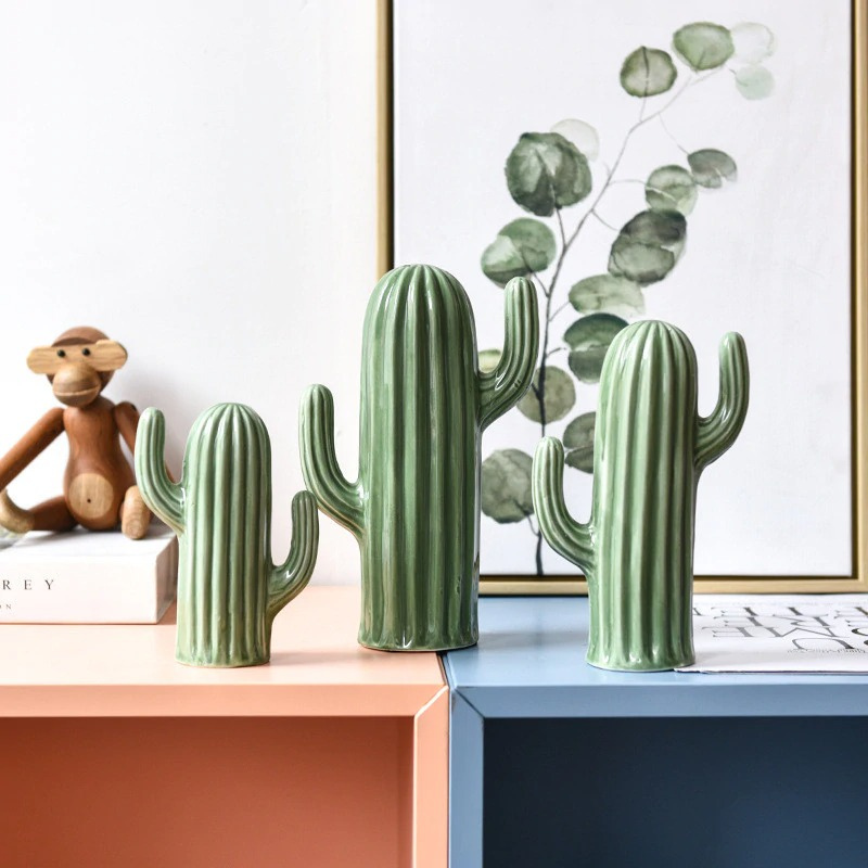 HomeQuill™ Ceramic Cactus Figurines - Nordic Side - 