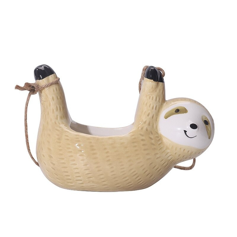 HomeQuill™ Ceramic Hanging Sloth Plant Pot - Nordic Side - 