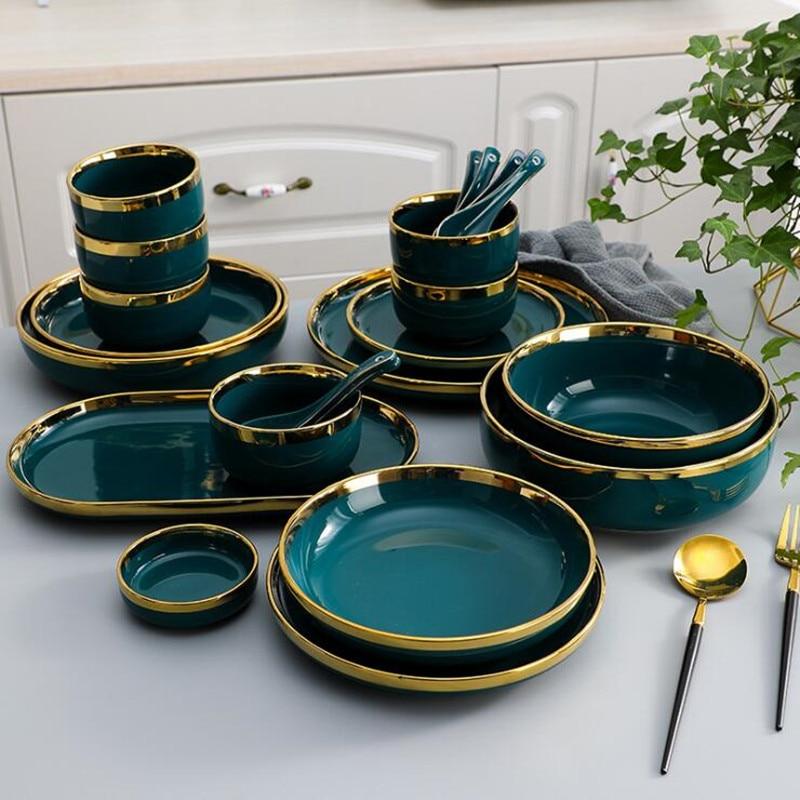 Green Elegant Green Ceramic Tableware Set