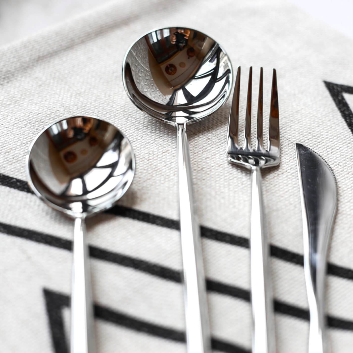 4 Pcs Mirror Surface Silver Cutlery Set - Nordic Side - 