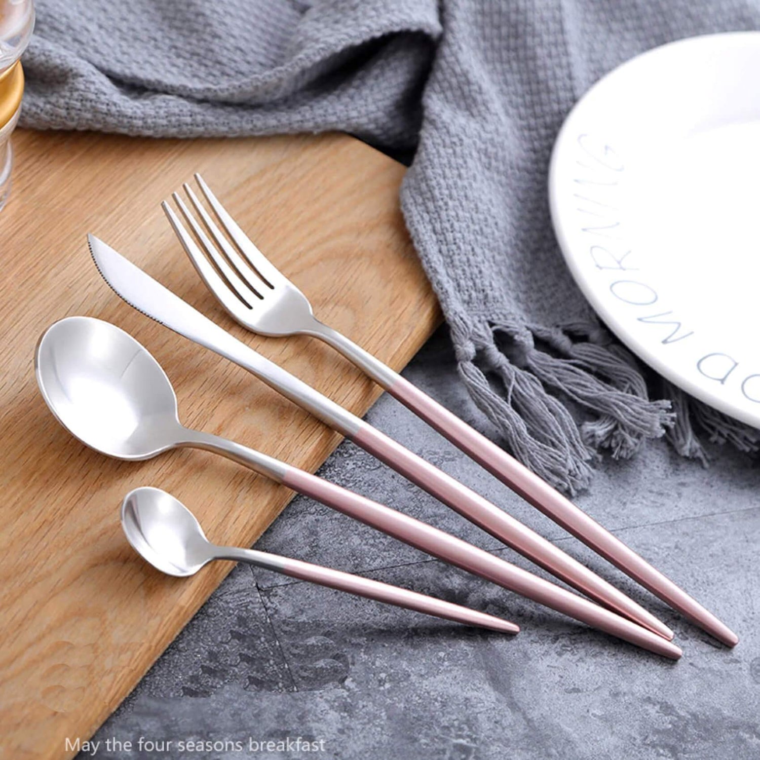 4 Pcs Pink & Silver Cutlery Set - Nordic Side - 