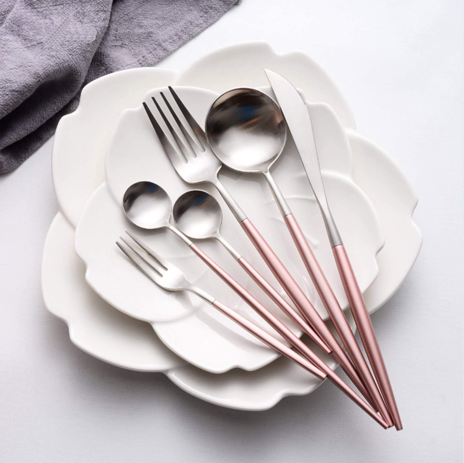 4 Pcs Pink & Silver Cutlery Set - Nordic Side - 