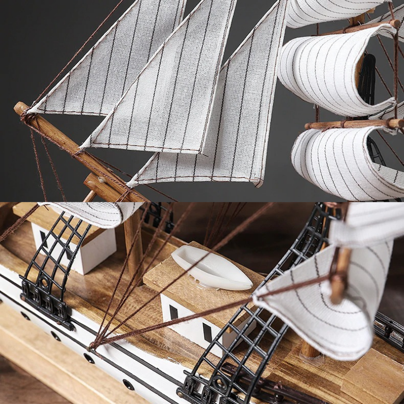 HomeQuill™ Mediterranean Style Wooden Sailboat Model - Nordic Side - 