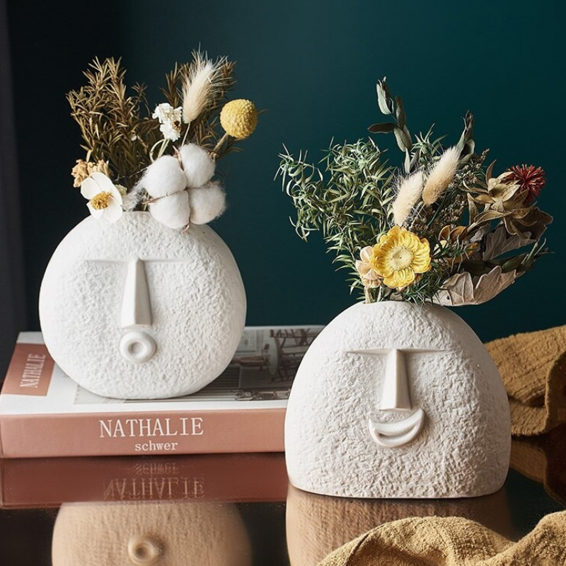 HomeQuill™ Nordic Face Ceramic Vases - Nordic Side - 