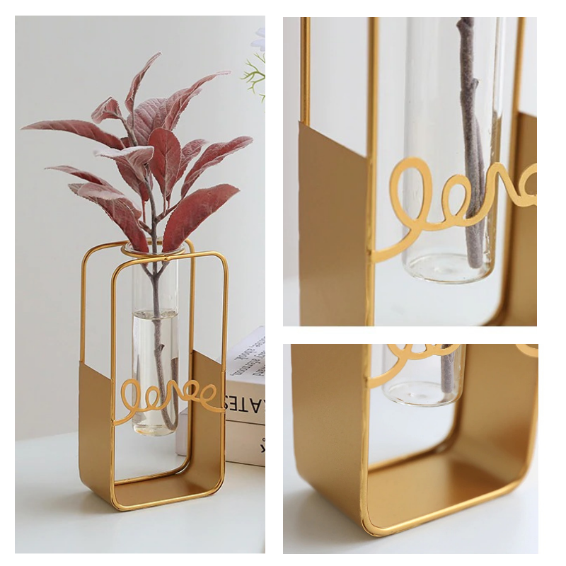 HomeQuill™ Geometric Golden Hydroponic Vase - Nordic Side - 