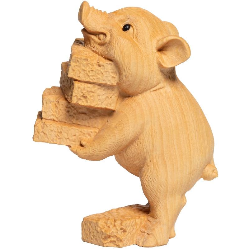 Wooden Artisan Pig Decor