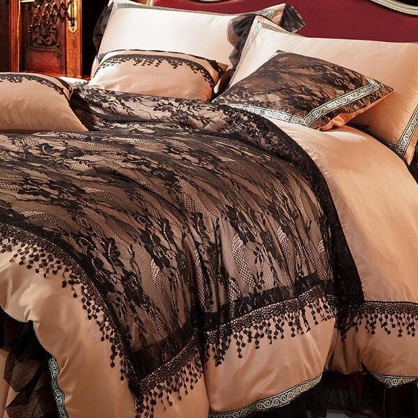 Ambrozeya Luxury Silk Cotton Black Lace Duvet Cover Set - Nordic Side - Ambrozeya Luxury Silk Cotton Black Lace Duvet Cover Set, architecture, arcitecture, art, artist, bedroom, contemporarya