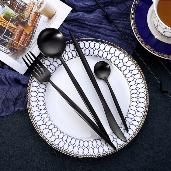 Arya Black Flatware - Nordic Side - architecture, arcitecture, art, artist, contemporaryart, decor, decoration, design, designer, designinspiration, edison, grey, home, home decor, home decor