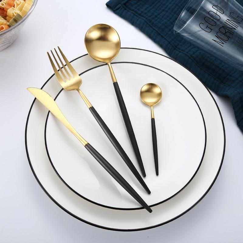 Black Luxury Gold Cutlery Set