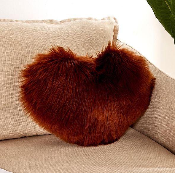 Heart Shaped Soft Plush Fur Pillow Cover Case - Nordic Side - 