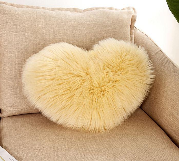 Heart Shaped Soft Plush Fur Pillow Cover Case - Nordic Side - 