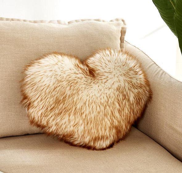 Heart Shaped Soft Plush Fur Pillow Cover Case - Nordic Side - 