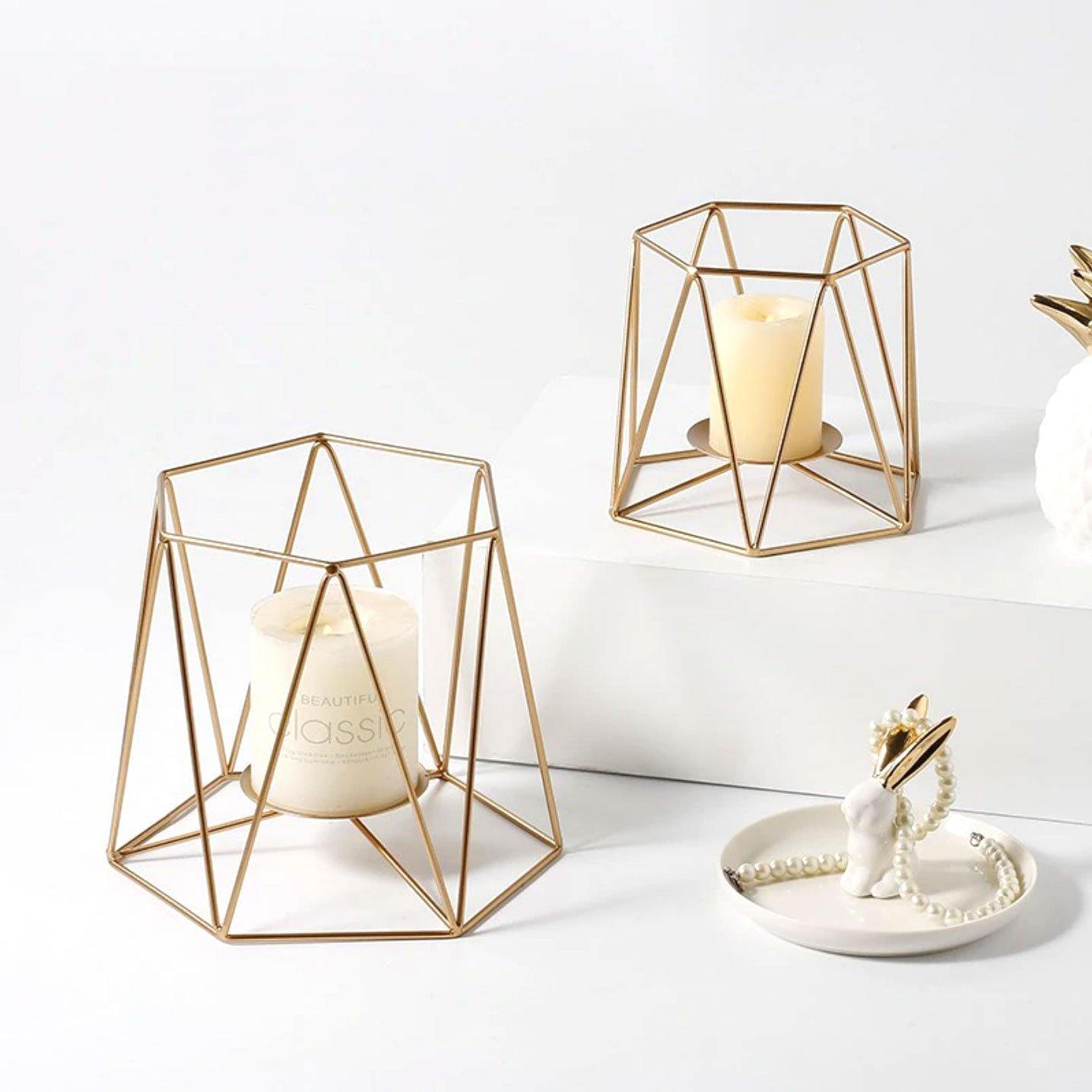 Geometric Gold Iron Candleholder - Nordic Side - 