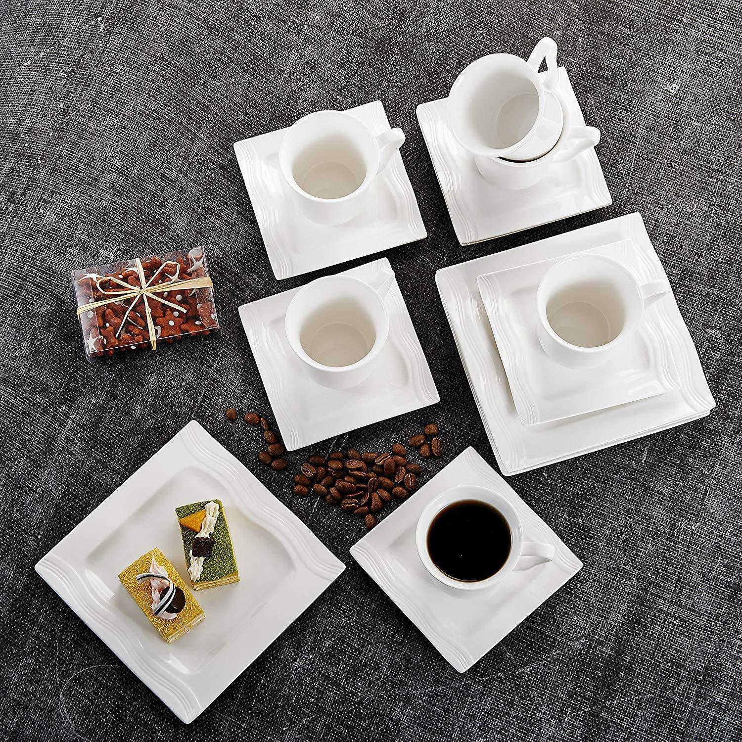 Mario 18-Piece Porcelain Ceramic Cup Combi-Set with 6-Piece Coffee Cups,Saucer and Dessert - Nordic Side - 18, and, Ceramic, Coffee, CombiSet, Cup, CupsSaucer, Dessert, Family, MALACASA, Mari