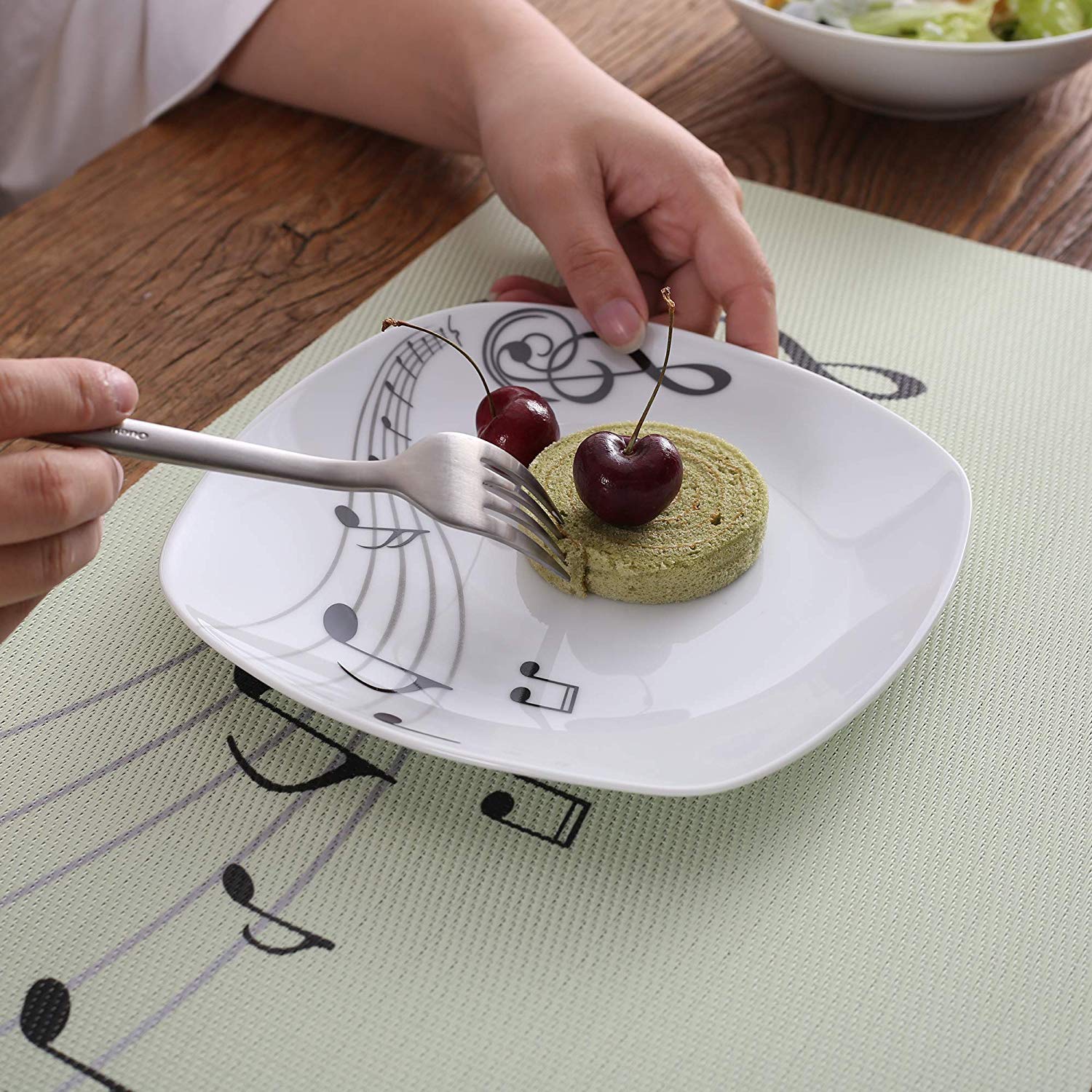 MELODY 24-Piece Porcelain Ceramic Musical Note Dinner Plate Tableware Set of 6*Bowl,Dessert Plate,Soup Plate,Dinner Plate - Nordic Side - 24, BowlDessert, Ceramic, Dinner, MELODY, Musical, No