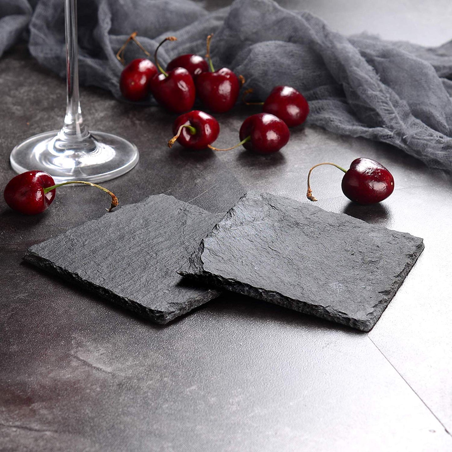 8-Piece Natural Slate Stone Placemats/Coasters/ Tablemat with 4" Coasters & 12" Placemats - Nordic Side - 12, Cheese, Coasters, Coffee, Dinner, MALACASA, Mats, Natural, Piece, Placemats, Slat