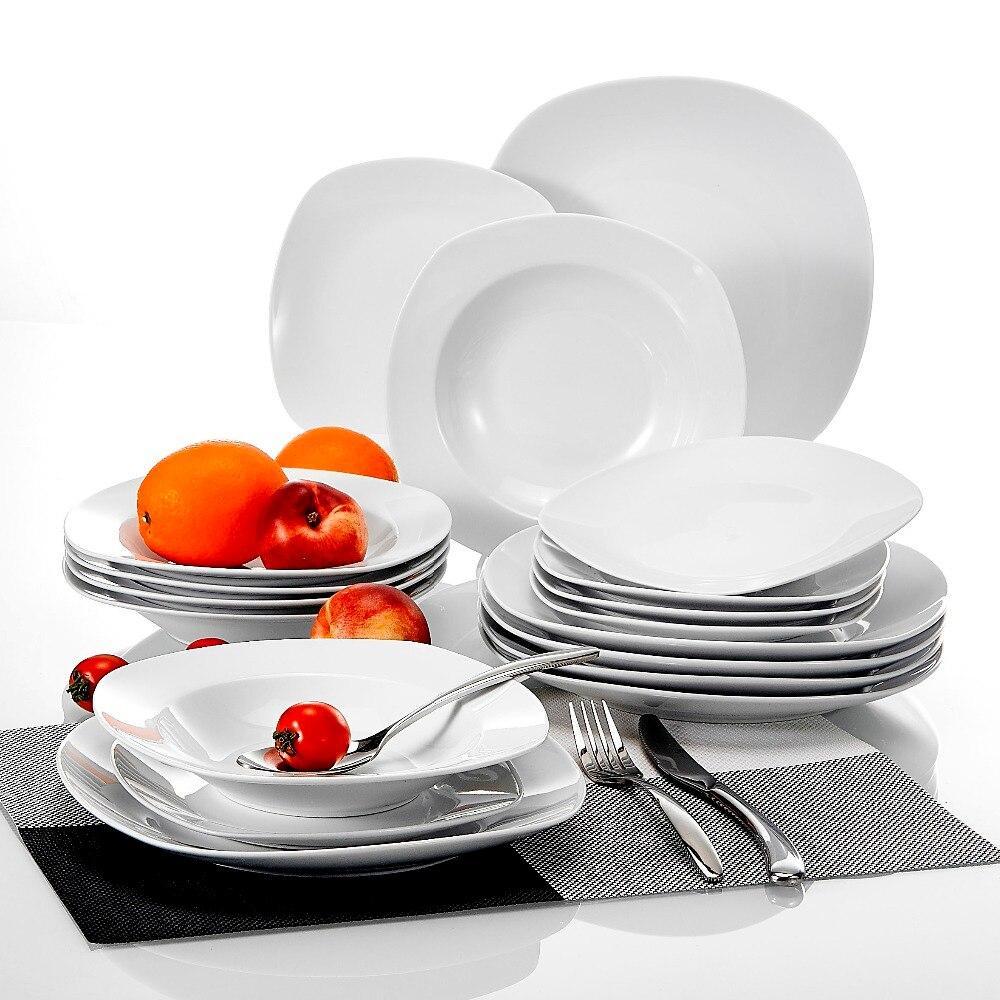 Series Elisa 24-Piece Porcelain Dinner Set Cereal Bowls Dinner Soup Dessert Plates Set for 6 Person (White) - Nordic Side - 24, Bowls, Cereal, Dessert, Dinner, Elisa, for, MALACASA, Person, P