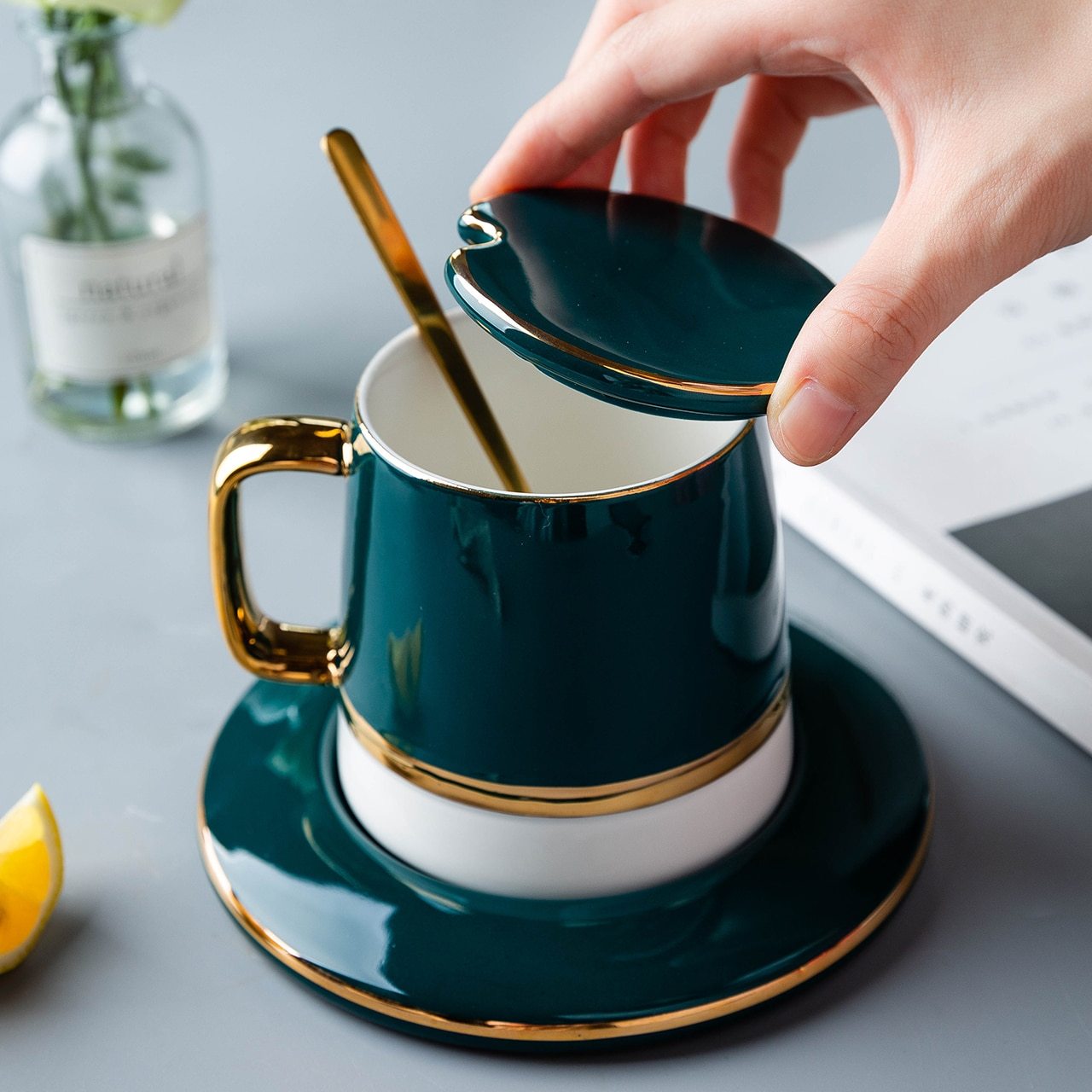 Green Elegant Green Ceramic Coffee Set