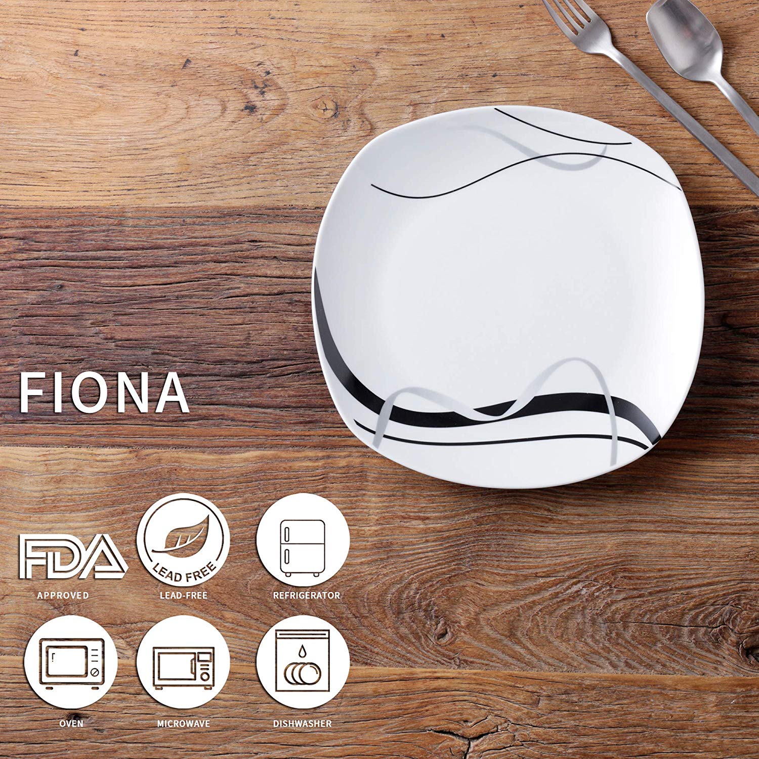 6-Piece 9.75" FIONA White Porcelain Dinner Plate Set - Nordic Side - 975, Ceramic, Deep, Dinner, FIONA, Kitchen, Piece, Plate, Plates, Porcelain, Salad, Set, Snack, Soup, VEWEET, White