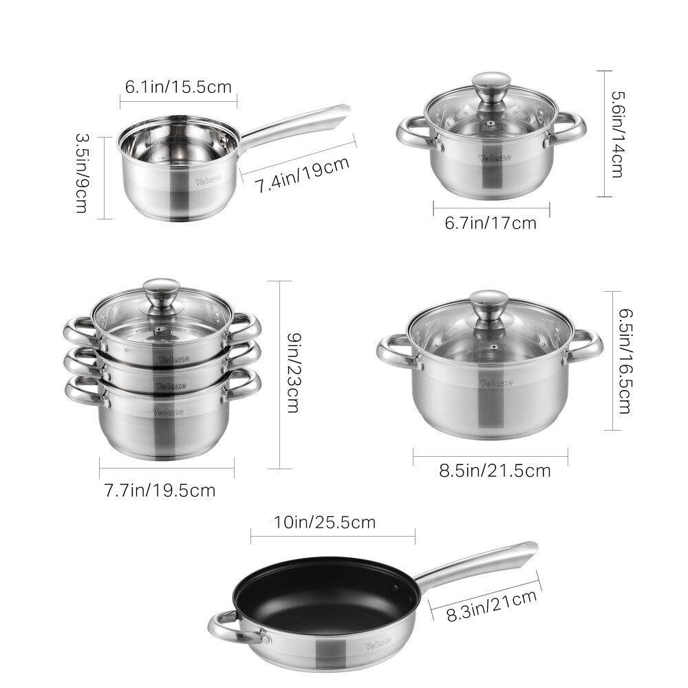 Kitchen Cookware Set Stainless Steel 10-Piece Cooking Pot Set,Induction Saucepan,Casserole,Steamer,Frypan with Glass lid (Silver) - Nordic Side - 10, Cooking, Cookware, Glass, Kitchen, lid, P