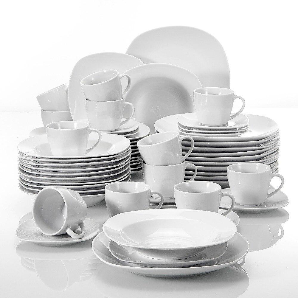 Series Elisa 60-Piece Porcelain Dinner Set CupsSaucersDinner Soup Dessert Plates Set for 12 Person (White) - Nordic Side - 12, 60, Cups, Dessert, Dinner, Elisa, for, MALACASA, Person, Piece, 