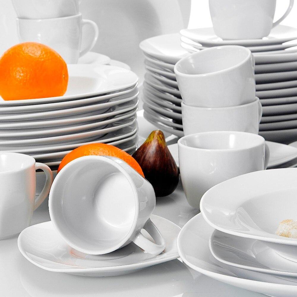 Series Elisa 60-Piece Porcelain Dinner Set CupsSaucersDinner Soup Dessert Plates Set for 12 Person (White) - Nordic Side - 12, 60, Cups, Dessert, Dinner, Elisa, for, MALACASA, Person, Piece, 