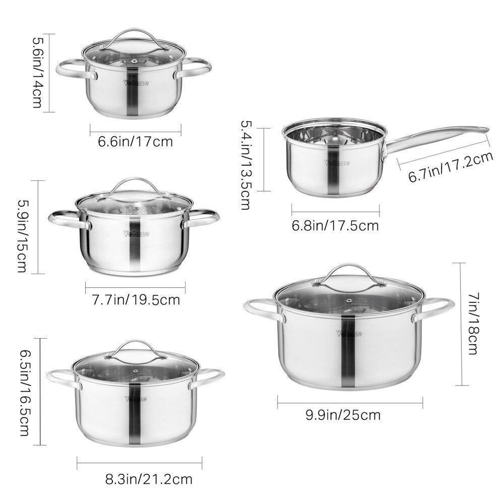 Cookware Set Kitchen Stainless Steel 9-Piece Cooking Pot Set,Induction Safe,Non Stick Saucepan,Casserole with Glass lid (Silver) - Nordic Side - Cooking, Cookware, Glass, Kitchen, lid, Piece,