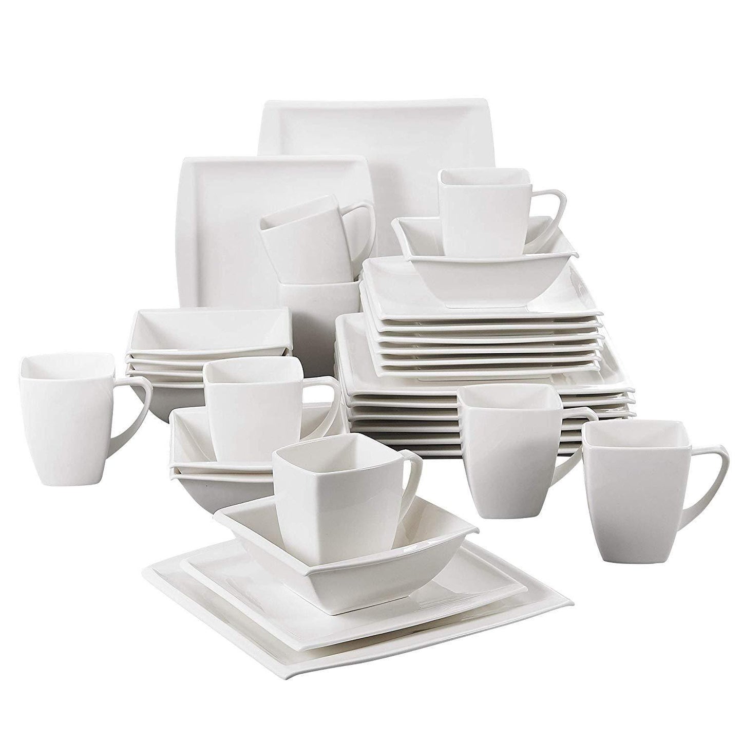 Blance 32-Piece White Ceramic Porcelain Dinner Set with Dessert Plates Salad Soup Bowls Dinner Plates Coffee Milk Mugs - Nordic Side - 32, Blance, Bowls, Ceramic, Coffee, Dessert, Dinner, MAL