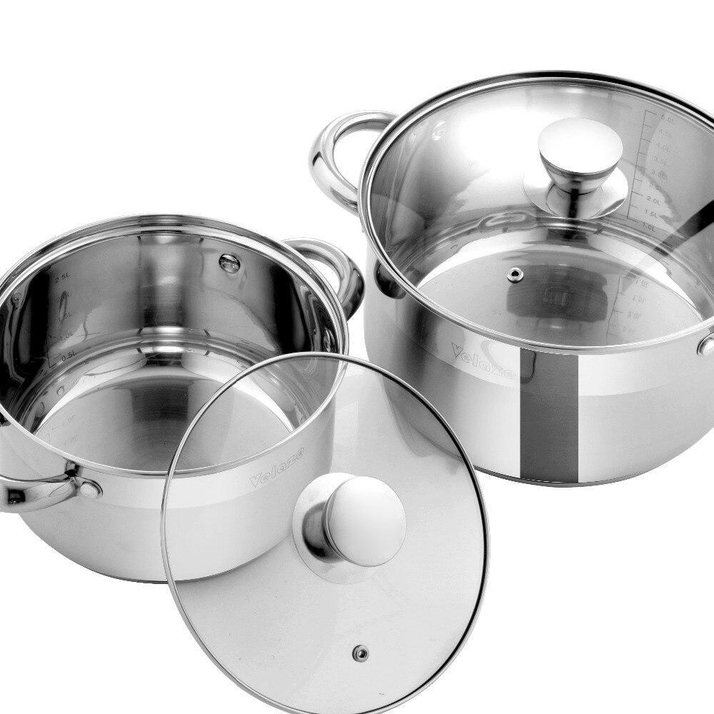 Cookware Set Stainless Steel 7-Piece Kitchen Cooking Pot&Pan Set,Saucepan,Casserole,Steamer,Frypan with Glass lid (Silver) - Nordic Side - Cooking, Cookware, Glass, Kitchen, lid, Piece, PotPa