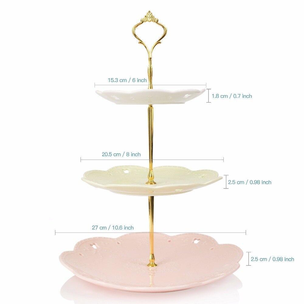 SweetTime Multi-Color 3 Tier Ceramic Cake Stand Porcelain Party Food Server Display With Golden Carry Handle (Colorful Round) - Nordic Side - Cake, Carry, Ceramic, Display, Food, Golden, Hand