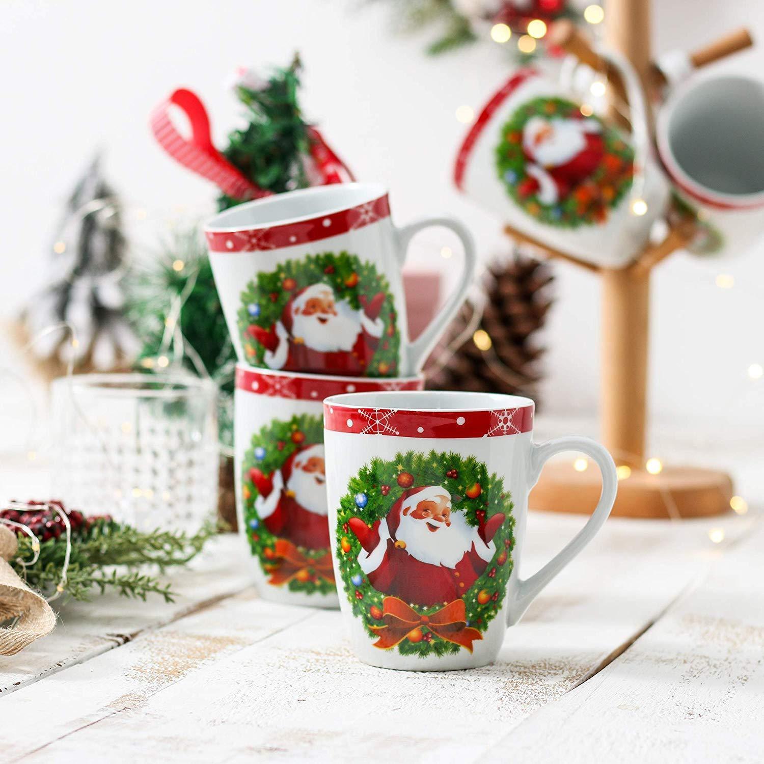 SANTACLAUS 6-Piece Christmas Pattern Porcelain Tea/Coffee Mug Cup Set - Nordic Side - Christmas, Coffee, Cup, Family, Festival, Milk, Mug, Office, Party, Pattern, Piece, Porcelain, SANTACLAUS