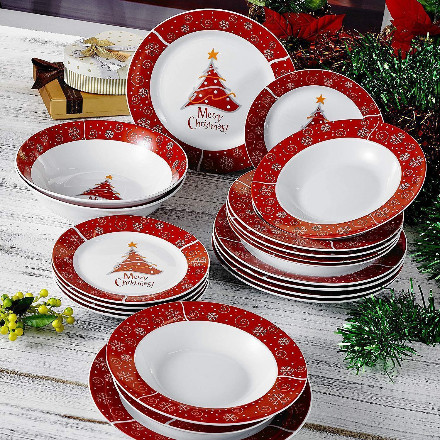 20-Piece Christmas Porcelain Dinnerware Set - Nordic Side - 20, and, Bowl, Ceramic, Cereal, Christmas, Dessert, Dinnerware, Piece, Plate, PlateDinner, PlateSoup, Porcelain, Set, with