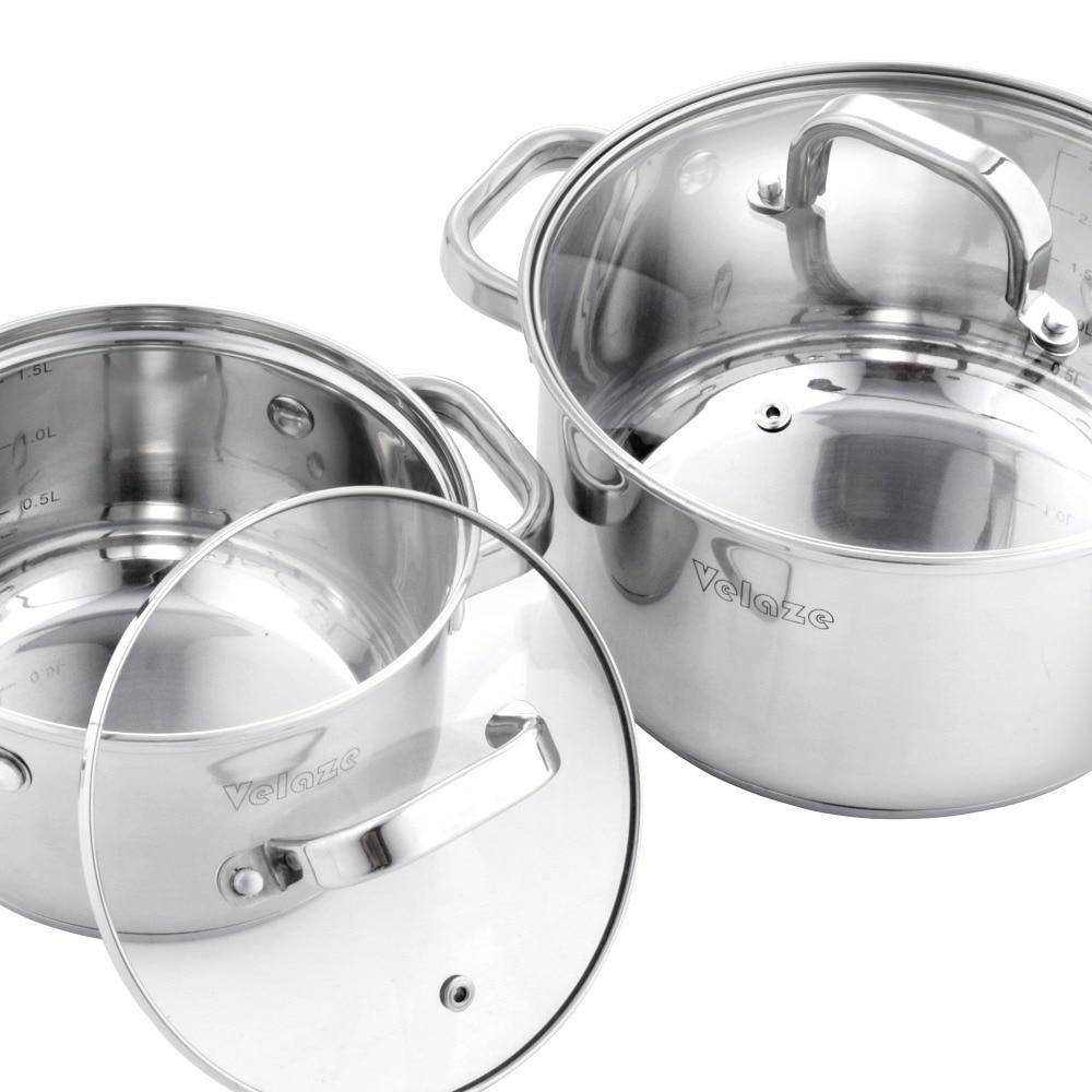 Cookware Set Stainless Steel 8-Piece Cooking Pot/Pan Set,Induction Safe,Non Stick Frying Pan,Saucepan,Casserole,Glass Lid (Silver) - Nordic Side - Cooking, Cookware, Frying, Lid, PanSaucepanC