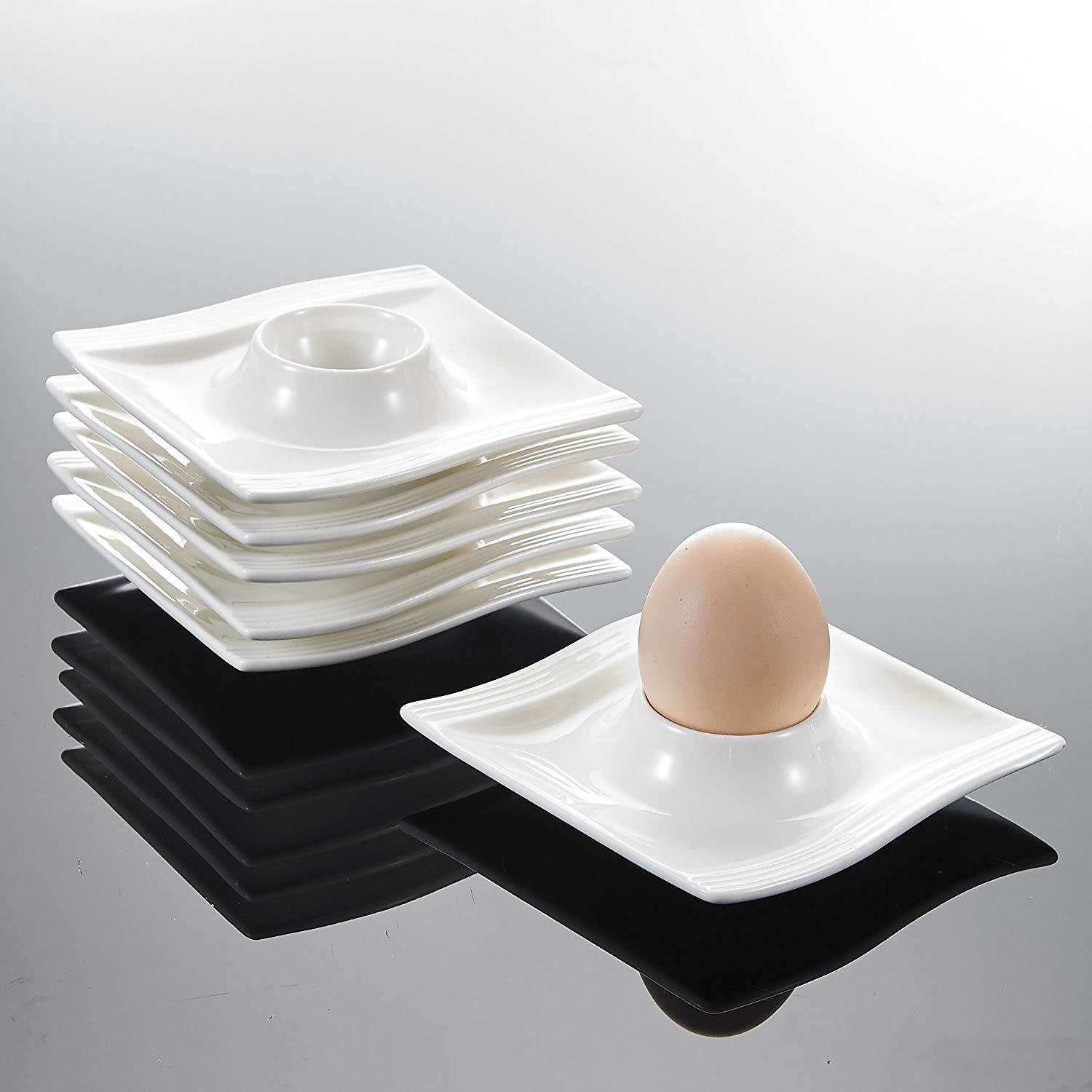 Flora 6-Piece Series White Porcelain Egg Stand Holder - Nordic Side - 115, 25, Breakfast, cm, Cups, Egg, Flora, Holder, Kitchen, Malacasa, Piece, Plates, Porcelain, Series, Stand, Tools, Whit