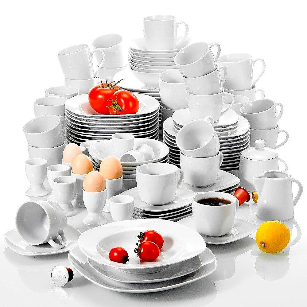 Series Elisa 100 Piece Dinner Set with 6 CupsSaucersMugsEgg CupCereal BowlsDessert Soup Dinner Plates Service (White) - Nordic Side - 100, Bowls, Cereal, Cup, Cups, Dessert, Dinner, Egg, Elis