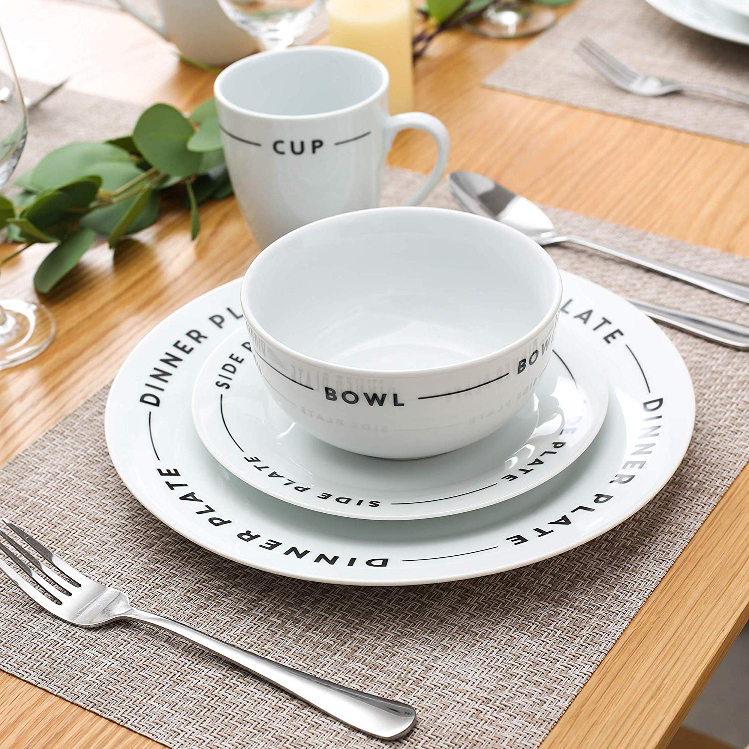 MINO 16-Piece Porcelain Ceramic Dinnerware Plate Set with 4*Dinner Plate,Dessert Plate,Cereal Bowl and 380ML Mug Set - Nordic Side - 16, 380, and, Bowl, Ceramic, Dinner, Dinnerware, MINO, ML,