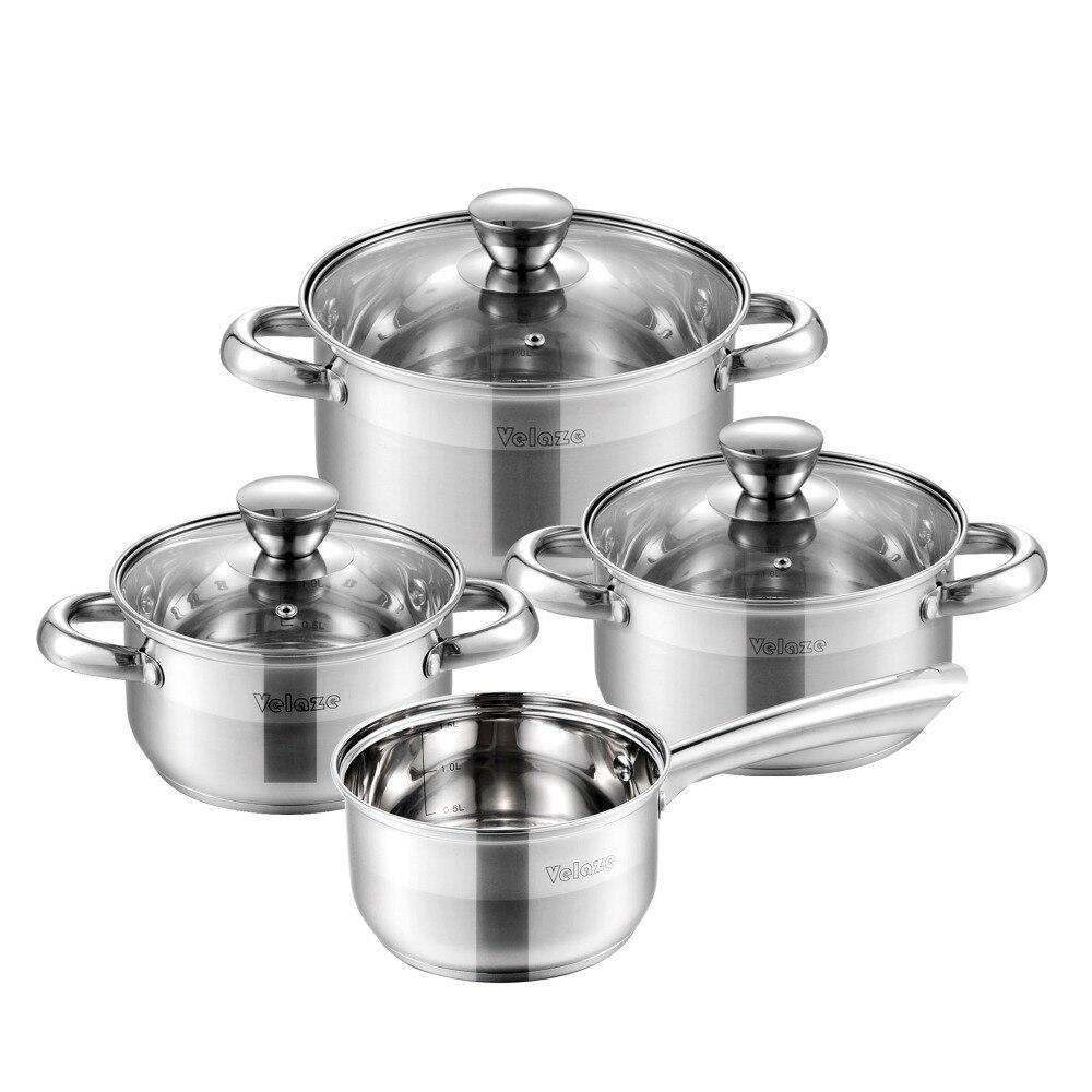 Cookware Set Stainless Steel 7-Piece Kitchen Cooking Pot&Pan Set,Saucepan,Casserole,Steamer,Frypan with Glass lid (Silver) - Nordic Side - Cooking, Cookware, Glass, Kitchen, lid, Piece, PotPa