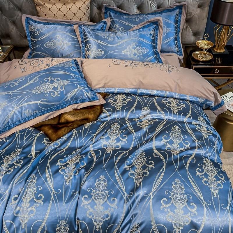 Royal Blue Jacquard Smooth Duvet Cover Set