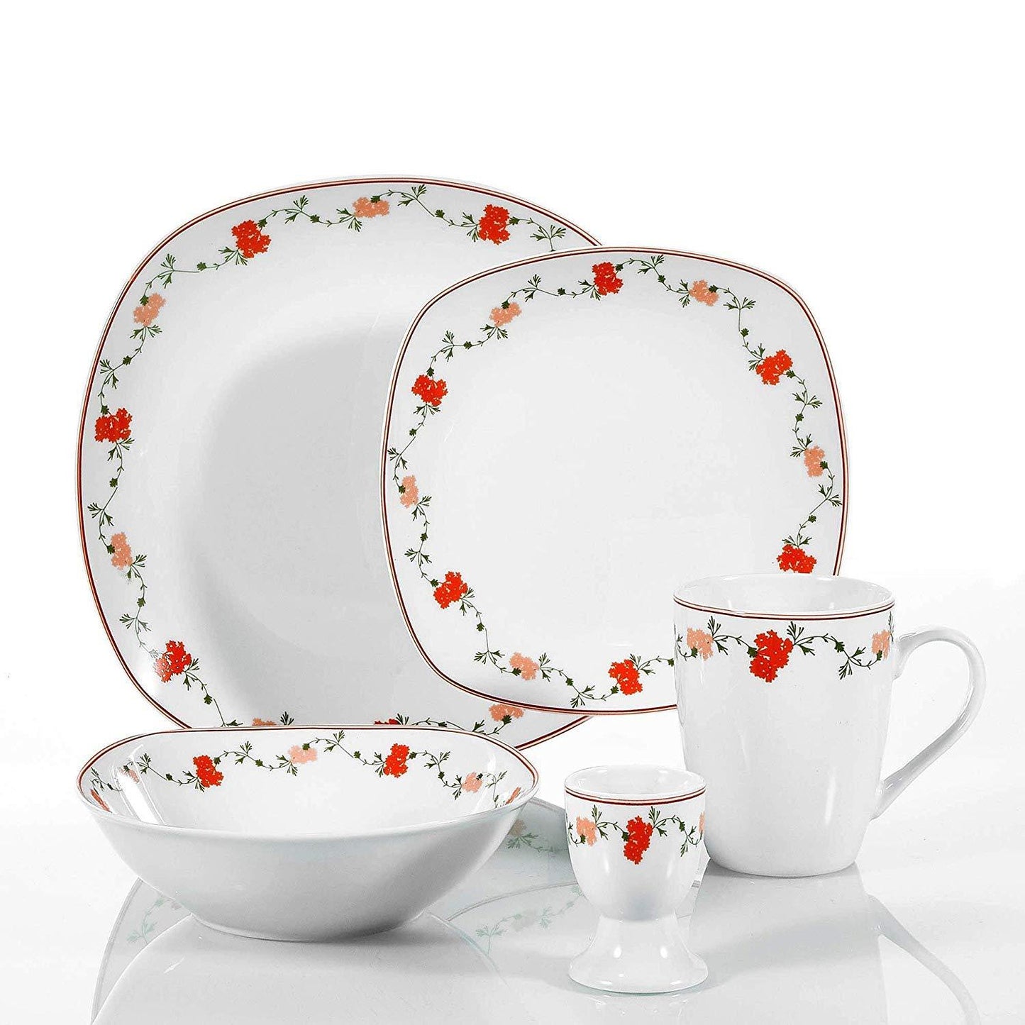 GLORIA 20-Piece Porcelain Ceramics Flower Pattern Dinner Tableware Set with Egg Cup,Mug,Bowl,Dessert Plate,Dinner Plate - Nordic Side - 20, Ceramics, CupMugBowlDessert, Dinner, Egg, Flower, G