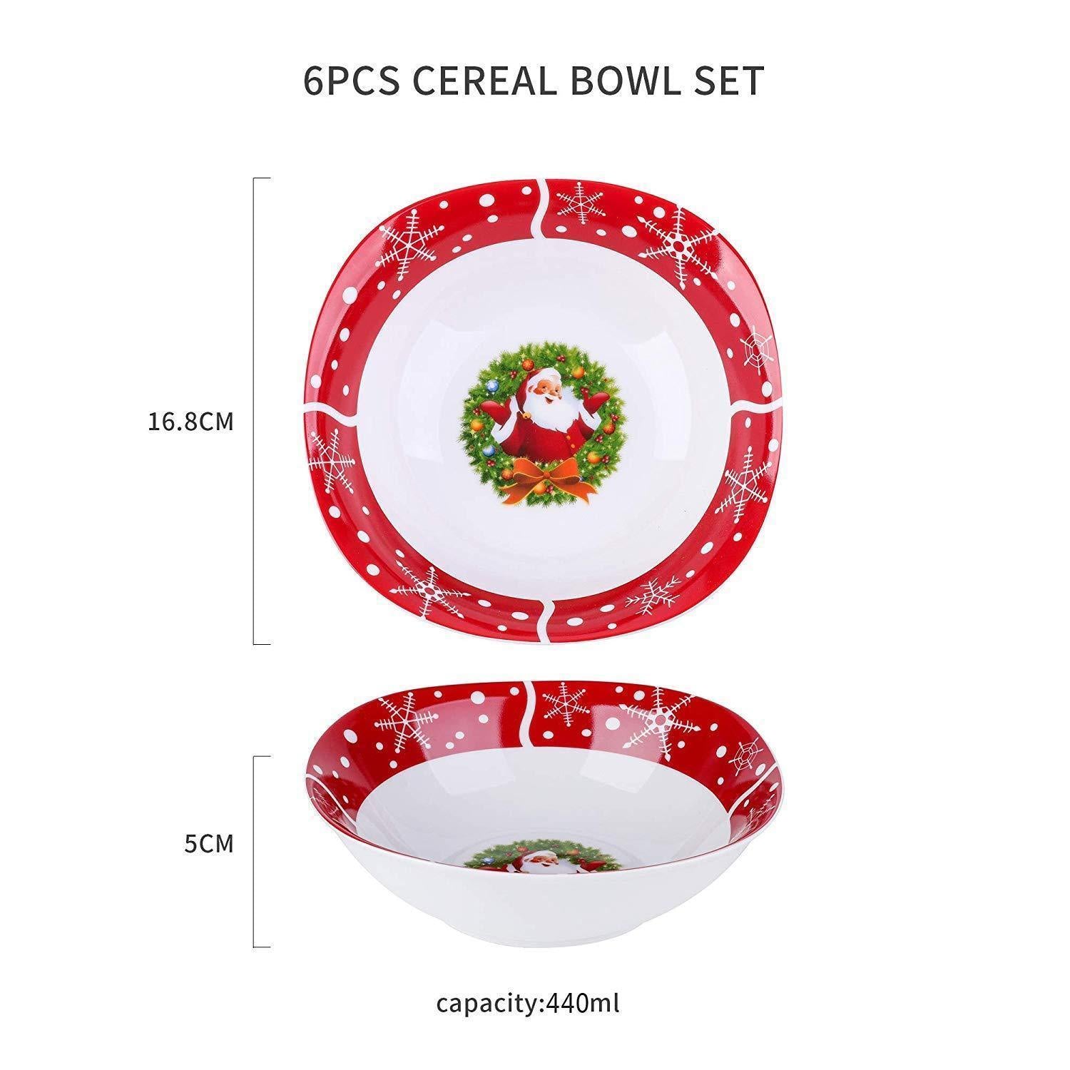 SANTA CLAUS 440 ml 6-Piece Porcelain Cereal Bowls Set - Nordic Side - 440, Bowls, Breakfast, Cereal, CerealSaladFruitRiceDessert, Christmas, Kitchen, ml, Piece, Porcelain, SANTACLAUS, Set, VE