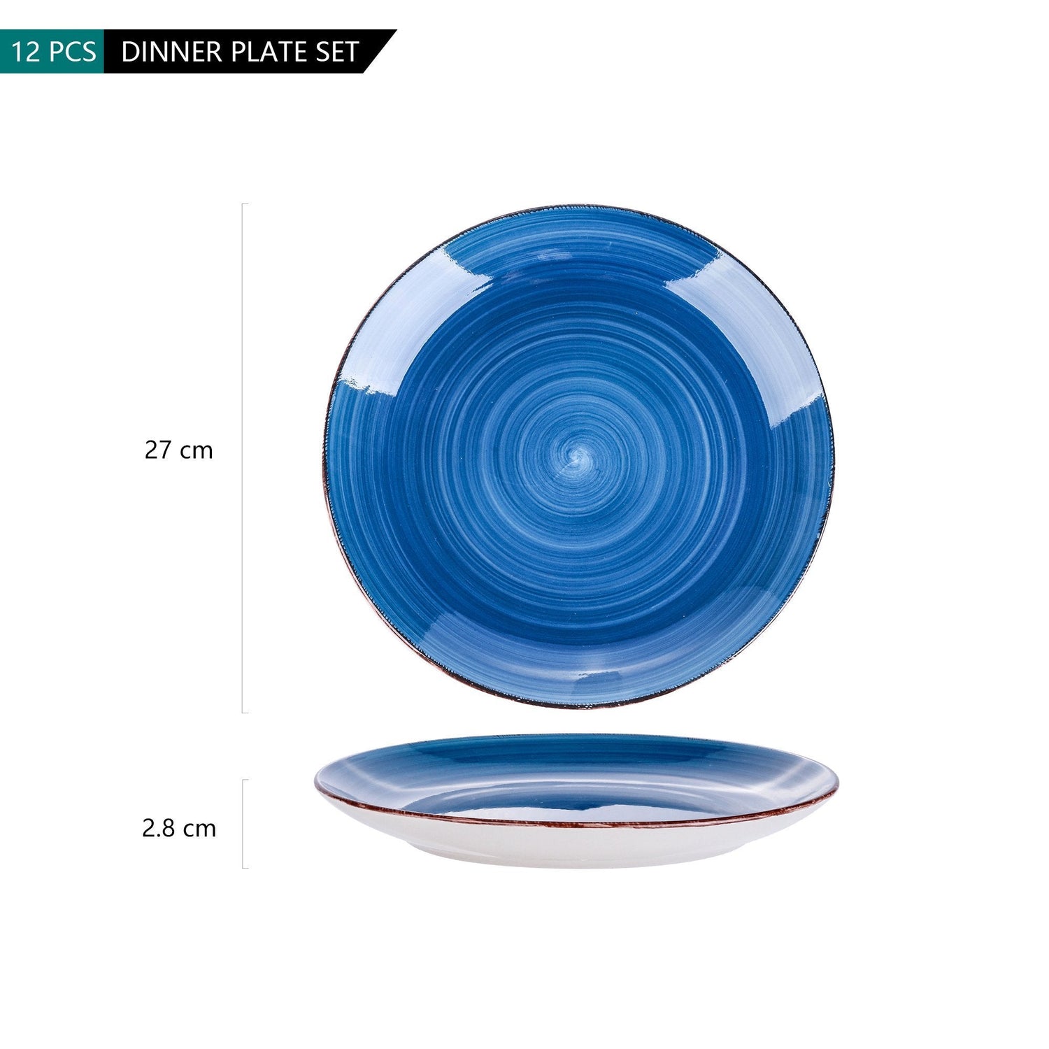 Bella 4/8/12-pieces Porcelain Ceramic Handpainted Dinner Plate Set - Nordic Side - 27, 28, 4812, Bella, Ceramic, cm, Dinner, DinnerSaladFruitSnack, Handpainted, pieces, Plate, Porcelain, Set,