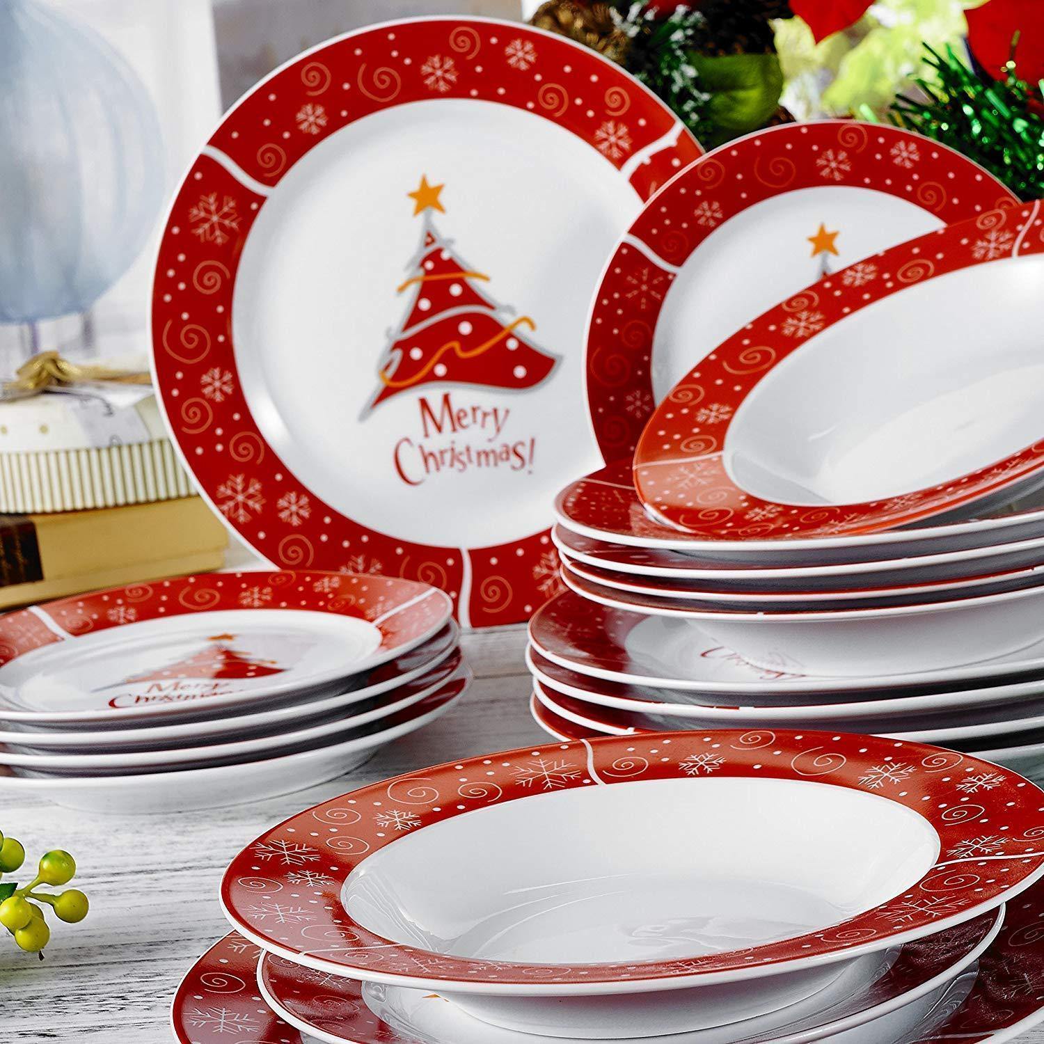 18-Piece Christmas Style Porcelain Ceramic Dinnerware Set Tableware with 6*Dessert Plate,Soup Plate and Dinner Plate Set - Nordic Side - 18, and, Ceramic, Christmas, Dessert, Dinner, Dinnerwa