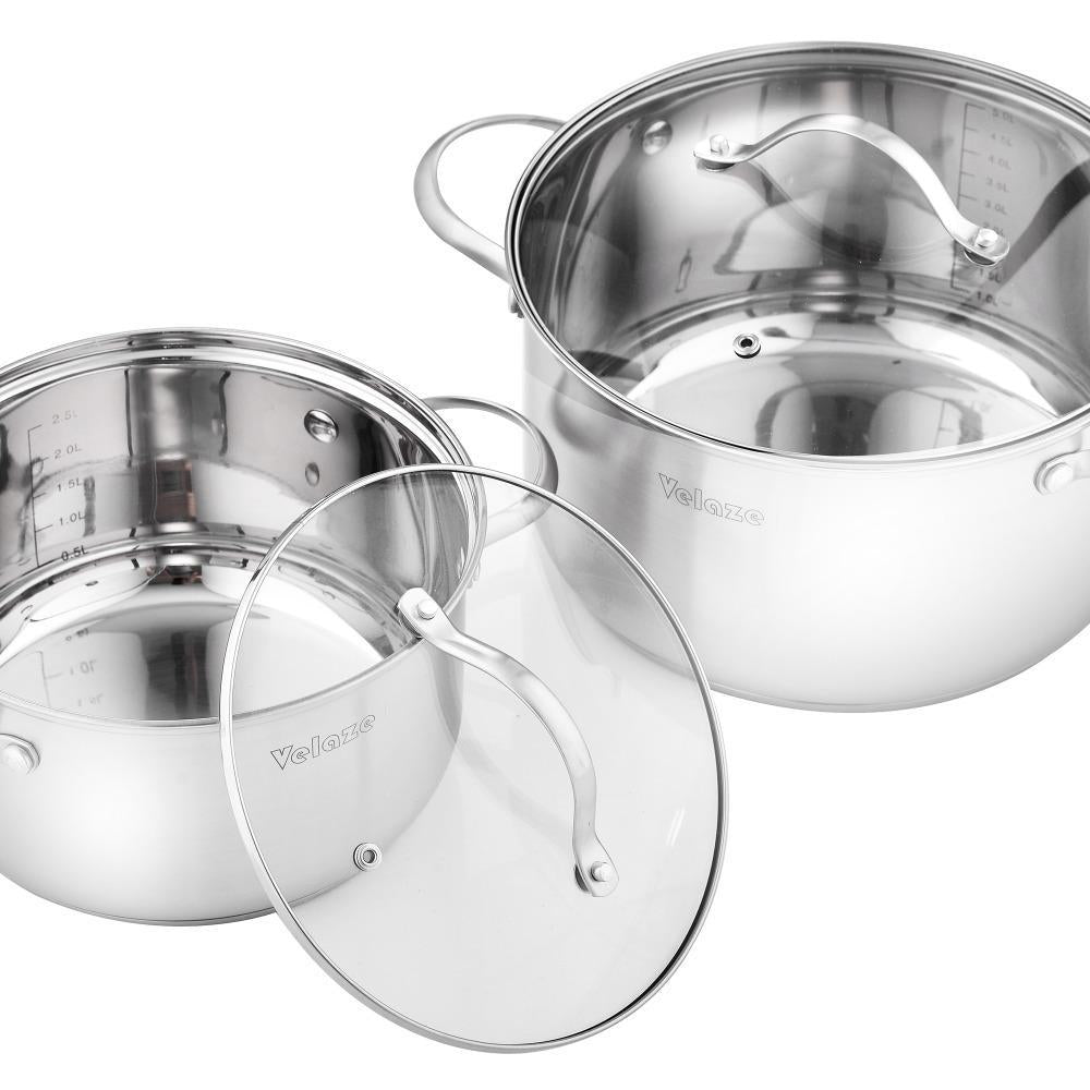 Cookware Set Kitchen Stainless Steel 9-Piece Cooking Pot Set,Induction Safe,Non Stick Saucepan,Casserole with Glass lid (Silver) - Nordic Side - Cooking, Cookware, Glass, Kitchen, lid, Piece,