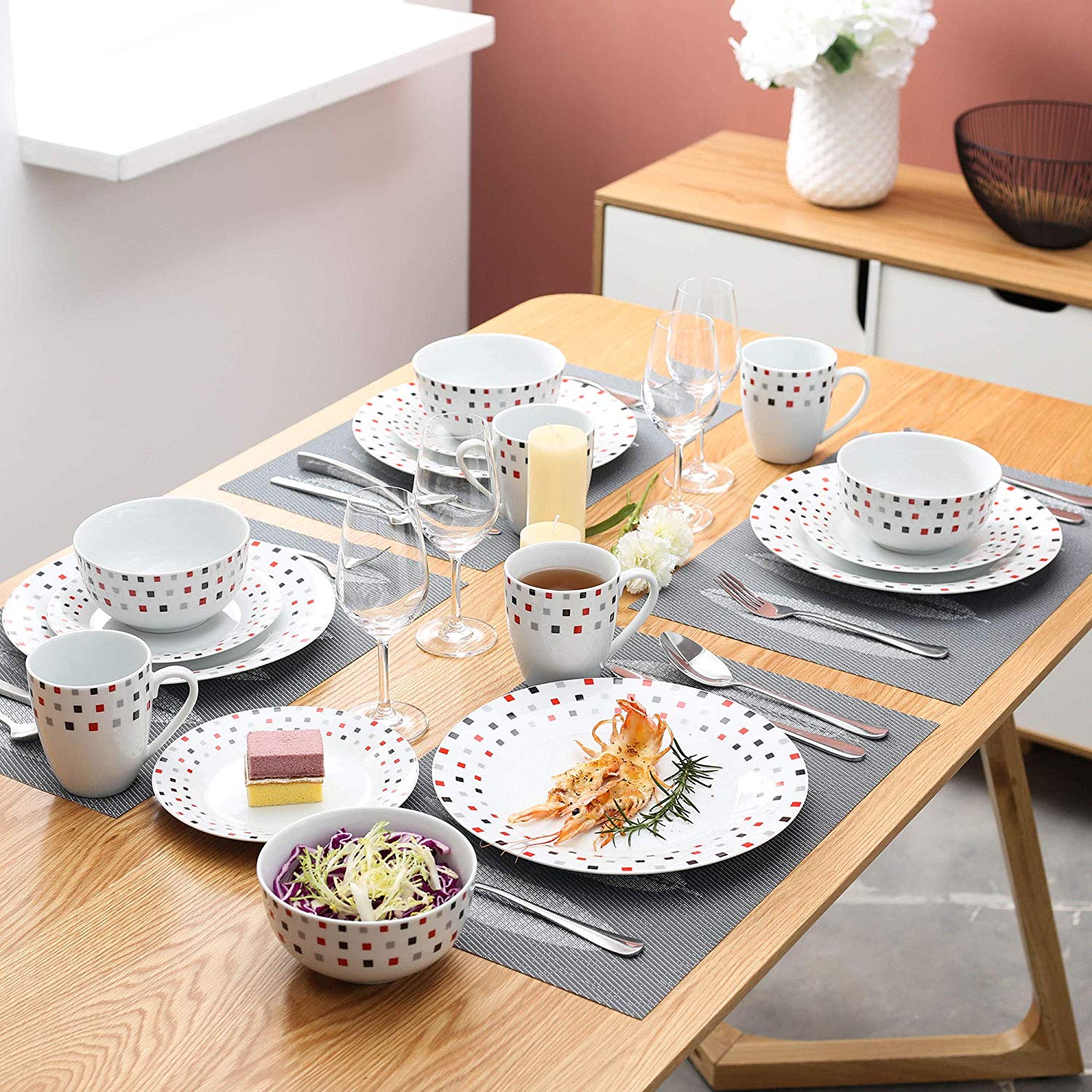 ADA 32-Piece Porcelain Ceramic Tableware Dinnerware Set with 8*Dinner Plate,Dessert Plate,Cereal Bowl,380ML Mug Set - Nordic Side - 32, 380, ADA, Bowl, Ceramic, Dinner, Dinnerware, ML, Mug, P